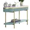 Glam Contemporary Light Teal 1pc Sofa Table White Faux Marble Top Living Room Side Table Open Bottom Shelve