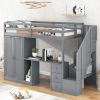 Twin Size Loft Bed with Wardrobe and Staircase, Desk and Storage Drawers and Cabinet in 1,Gray