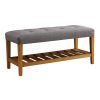 Grey and Oak Tufted Padded Seat Bench