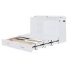 Queen Size Murphy Bed Wall Bed with drawer and a set of Sockets & USB Ports, Pulley Structure Design, White