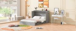 Full Size Murphy Bed Wall Bed with drawer and a set of Sockets & USB Ports, Pulley Structure Design, Gray