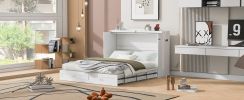 Queen Size Murphy Bed Wall Bed with drawer and a set of Sockets & USB Ports, Pulley Structure Design, White