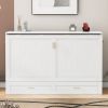 Queen Size Murphy Bed Wall Bed with drawer and a set of Sockets & USB Ports, Pulley Structure Design, White