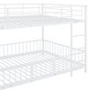 Full over Full Size Metal Bunk Bed with Slide and Guardrails, White