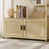 Rattan bookshelf 5 tiers Bookcases Storage Rack with cabinet for Living Room Home Office