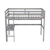 Twin Loft Bed with built-in desk and bookcase of three compartments, Guardrails and Ladder,Grey