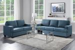 Transitional Style Sofa Blue Textured Fabric Upholstered Solid Wood Frame Living Room Furniture 1pc