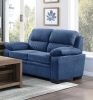 Modern Living Room 2pc Sofa Set Plush Comfortable Sofa Loveseat Set Blue Textured Fabric Channel Tufting Solid Wood Furniture