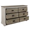 Beautiful White and Weathered Gray Transitional Style 1pc Dresser of 6 Drawers Antique Handles Bedroom Furniture Wooden