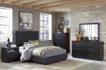Modern Bedroom Furniture 1pc Chest of 5x Drawers Charcoal Finish Stylish Gunmetal Tone Handles
