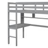Twin Loft Bed with built-in desk and bookcase of three compartments, Guardrails and Ladder,Grey