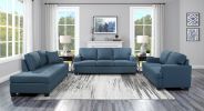 Transitional Style Sofa Blue Textured Fabric Upholstered Solid Wood Frame Living Room Furniture 1pc
