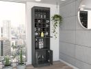 Kava Bar Cabinet, Concealable Serving Tray, Sixteen Built-in Wine Rack, One Shelf, Double Door -Smokey Oak