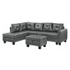 Sectional 3-Seaters Sofa , reversible recliner, Storage pad and wood grain cup holder, Non-slip leg, pu, grey