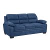 Modern Living Room 2pc Sofa Set Plush Comfortable Sofa Loveseat Set Blue Textured Fabric Channel Tufting Solid Wood Furniture