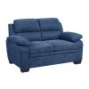 Modern Living Room 2pc Sofa Set Plush Comfortable Sofa Loveseat Set Blue Textured Fabric Channel Tufting Solid Wood Furniture