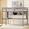 Twin Loft Bed with built-in desk and bookcase of three compartments, Guardrails and Ladder,Grey