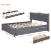 Queen Size Upholstered Platform Bed with Brick Pattern Headboard, with Twin XL Size Trundle and 2 drawers, Linen Fabric, Gray