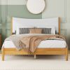 Queen Size Rubber Wooden , Solid Wooden Bed with Teddy Velvet Cushion Upholstered Headboard, Enhanced by Support Feet