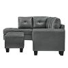 Sectional 3-Seaters Sofa , reversible recliner, Storage pad and wood grain cup holder, Non-slip leg, pu, grey