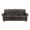 1pc Dark Brown Leather Sofa Rolled Arms Nailhead Trim Comfortable Plush Seating Seatback Traditional Living Room Furniture