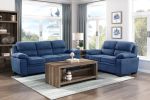 Modern Living Room 2pc Sofa Set Plush Comfortable Sofa Loveseat Set Blue Textured Fabric Channel Tufting Solid Wood Furniture