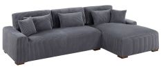 Modern 2pc Sectional Set XL Plush Corduroy Fabric Dark Gray LAF Sofa RAF Chaise Living Room Couch