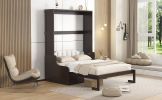 Queen Size Murphy Bed Wall Bed with Cushion,Espresso