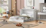 Queen Size Murphy Bed Wall Bed with drawer and a set of Sockets & USB Ports, Pulley Structure Design, White