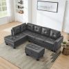 Sectional 3-Seaters Sofa , reversible recliner, Storage pad and wood grain cup holder, Non-slip leg, pu, grey