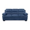 Modern Living Room 2pc Sofa Set Plush Comfortable Sofa Loveseat Set Blue Textured Fabric Channel Tufting Solid Wood Furniture