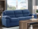 Modern Living Room 2pc Sofa Set Plush Comfortable Sofa Loveseat Set Blue Textured Fabric Channel Tufting Solid Wood Furniture