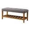 Grey and Oak Tufted Padded Seat Bench