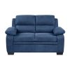 Modern Living Room 2pc Sofa Set Plush Comfortable Sofa Loveseat Set Blue Textured Fabric Channel Tufting Solid Wood Furniture