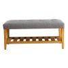 Grey and Oak Tufted Padded Seat Bench